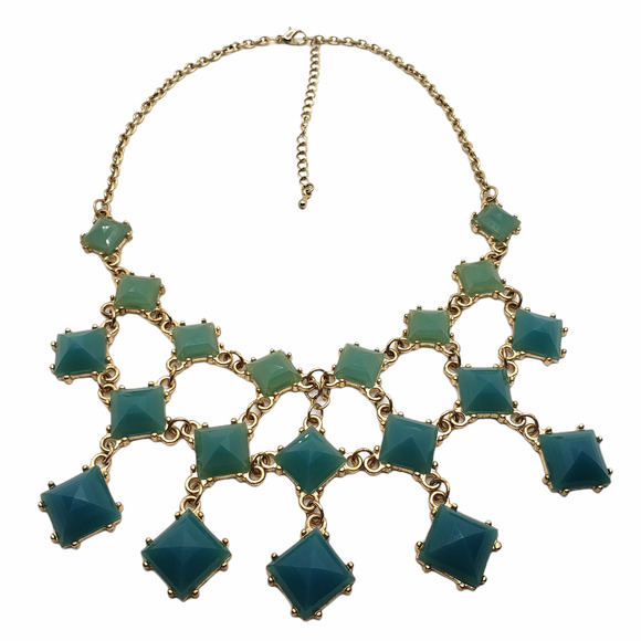 Unknown Jewelry - Green Blue Gold Bib Statement Adjustable Necklace